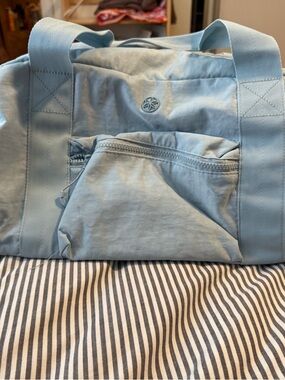 Light Blue Nylon Tote Bag with Front Zip Pocket